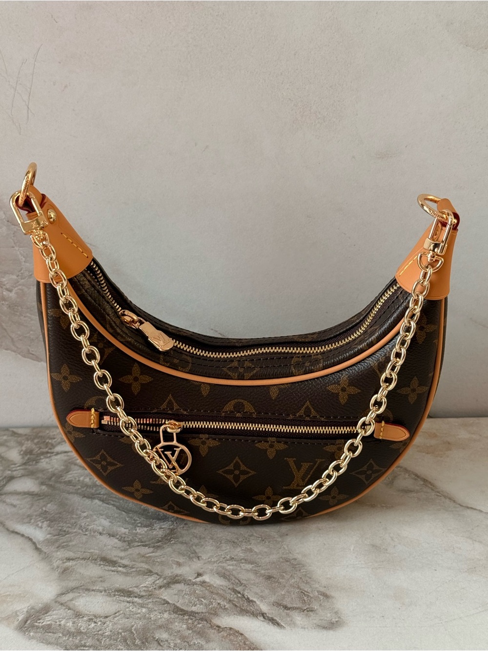 Louis Vuitton Monogram Crescent Shoulder Bag with Gold Chain